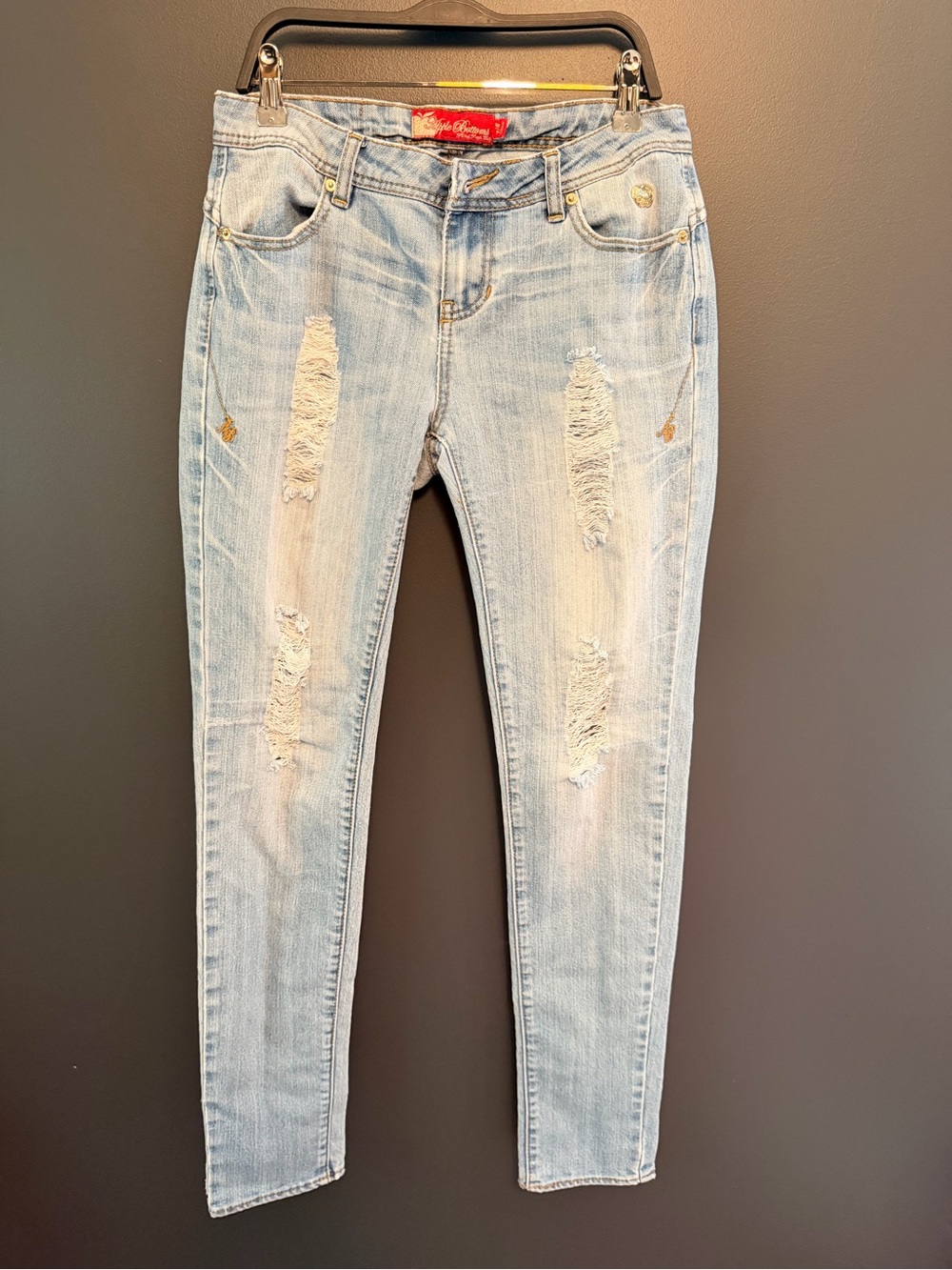Apple Bottoms Light Blue Distressed Skinny Jeans - Women